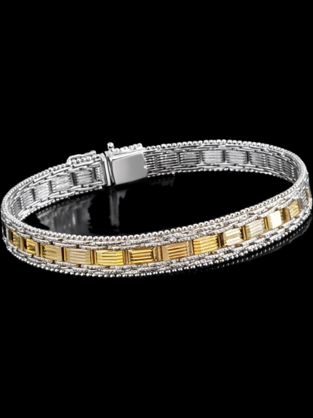 18k Gold sterling Silver diamond cut Riccio vintage link statement bracelet QVC